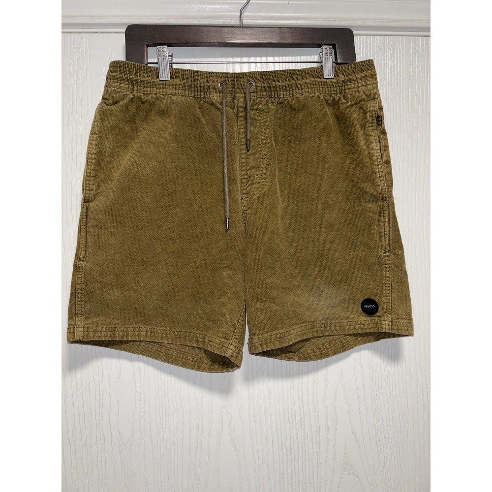 RVCA Mens Medium Olive Green Corduroy Shorts Pockets Drawstring